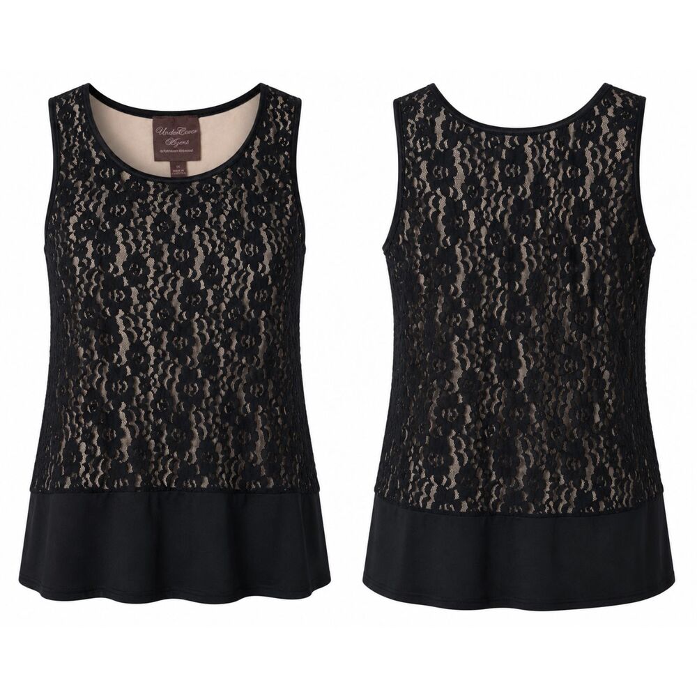 Undercover Agent Lace Tank Top Womens 1X Black Sleeveless Cami - Picture 4 of 4